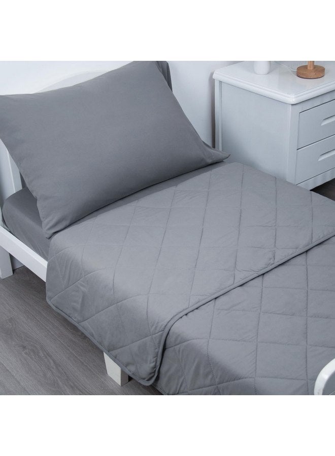 Biloban 4-Piece Ultra Soft Toddler Bedding Set and Breathable Toddler Crib Sheet Set, Includes Quilted Comforter, Crib Fitted Sheet, Flat Sheet and Envelope Pillow Case, Grey - Image 3