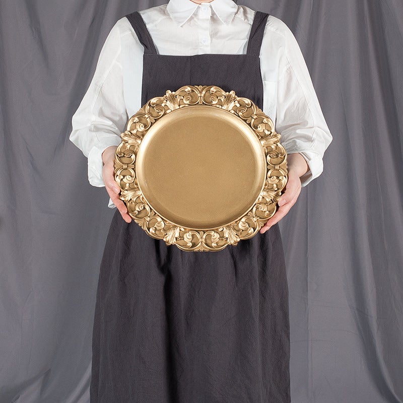 Vintage Carved Tray Decorative Photography Prop No. 3: embossed gold large disc diameter 35cm 