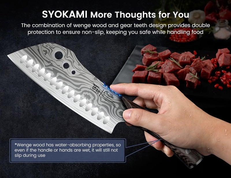 SYOKAMI Cleaver Chef Knife with Herb Stripper, 7" Asian Kitchen Knife 3-in-1 Combined with Chef's Knife, Santoku, Nakiri for Slicing, Chopping, Dicing, Mincing, Housewarming Birthday Cooking Gifts - Image 4