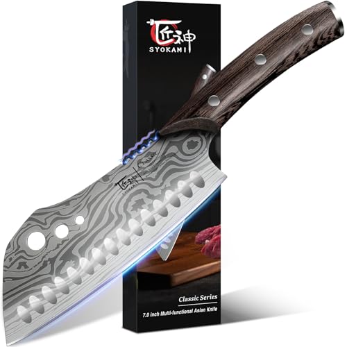 SYOKAMI Cleaver Chef Knife with Herb Stripper, 7" Asian Kitchen Knife 3-in-1 Combined with Chef's Knife, Santoku, Nakiri for Slicing, Chopping, Dicing, Mincing, Housewarming Birthday Cooking Gifts - Image 1