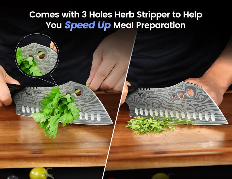 SYOKAMI Cleaver Chef Knife with Herb Stripper, 7" Asian Kitchen Knife 3-in-1 Combined with Chef's Knife, Santoku, Nakiri for Slicing, Chopping, Dicing, Mincing, Housewarming Birthday Cooking Gifts - Image 3