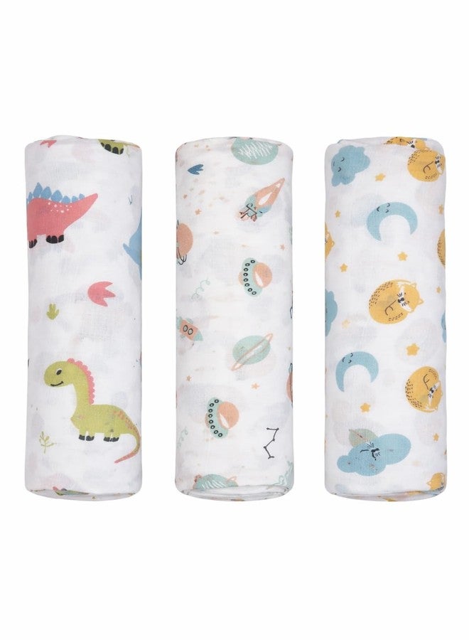 VoiDrop Soft Muslin Swaddle Blankets Pack of 3 (100x100 cm), 100% Pure Cotton Baby Blanket Set, 6 Layer, Large Multipurpose Swaddling Wraps for Newborns Baby - Self-Soothing Swaddle (Adorable Designs) - Image 1