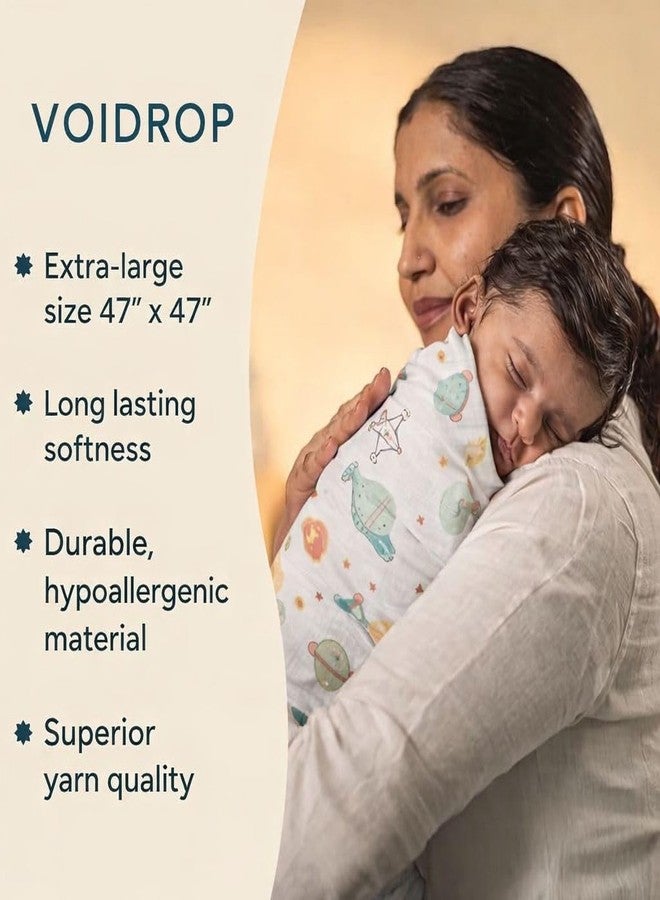 VoiDrop Soft Muslin Swaddle Blankets Pack of 3 (100x100 cm), 100% Pure Cotton Baby Blanket Set, 6 Layer, Large Multipurpose Swaddling Wraps for Newborns Baby - Self-Soothing Swaddle (Adorable Designs) - Image 4