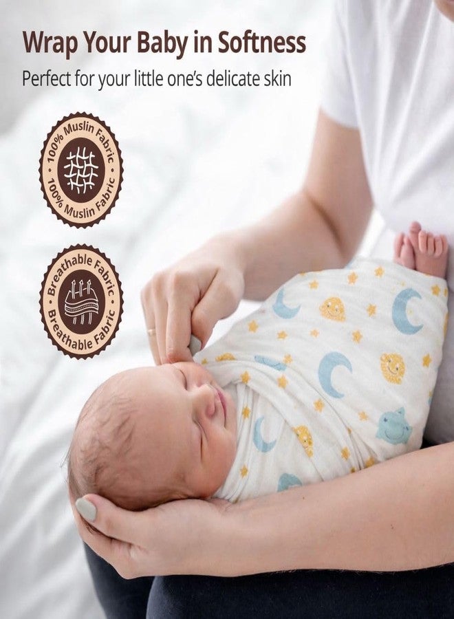 VoiDrop Soft Muslin Swaddle Blankets Pack of 3 (100x100 cm), 100% Pure Cotton Baby Blanket Set, 6 Layer, Large Multipurpose Swaddling Wraps for Newborns Baby - Self-Soothing Swaddle (Adorable Designs) - Image 5