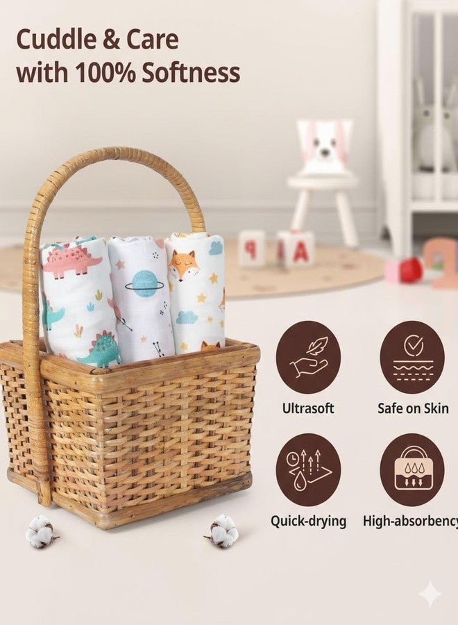 VoiDrop Soft Muslin Swaddle Blankets Pack of 3 (100x100 cm), 100% Pure Cotton Baby Blanket Set, 6 Layer, Large Multipurpose Swaddling Wraps for Newborns Baby - Self-Soothing Swaddle (Adorable Designs) - Image 2