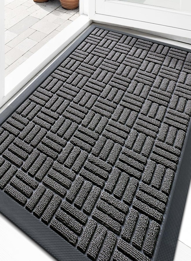 OLANLY Front Door Mat Outside Entrance 29.5x17, Absorbent, Heavy Duty Sturdy Natural Rubber Doormat Indoor Outdoor, Stain and Fade Resistant, Non-Slip Backing Low Profile Floor Mat for Entryway, Grey - Image 1