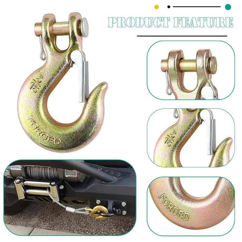 EPHECH 5/16" Clevis Slip Hook with Safety Latch, 4 Pack Heavy Duty Clevis Chain Hook for 5/16" Grade 70 Transport Chain, 14000LBS Capacity for Heavy Load - Image 3