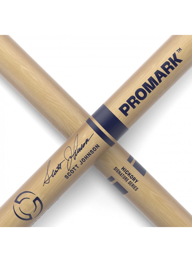 ProMark Scott Johnson Hickory Signature Marching Snare Drum Sticks - FireGrain For Playing Harder, Longer - No Excess Vibration - Lacquer Finish, Large Round Tip, Hickory Wood - 1 Pair - Image 4