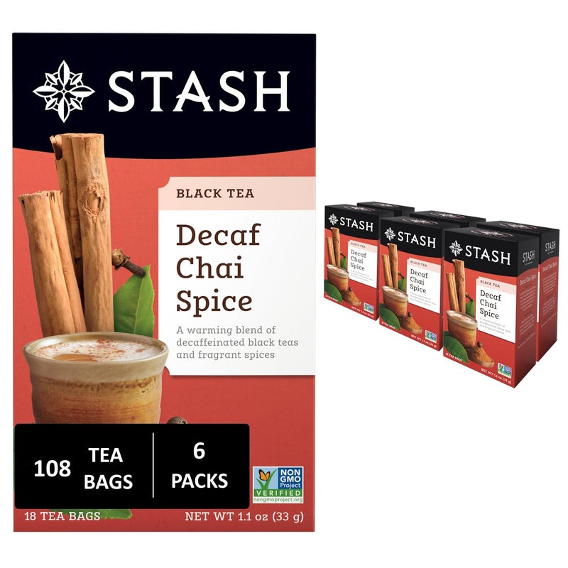 Stash Tea Decaf Chai Spice Black Tea - Decaf, Non-GMO Project Verified Premium Tea with No Artificial Ingredients, 18 Count (Pack of 6) - 108 Bags Total - Image 1