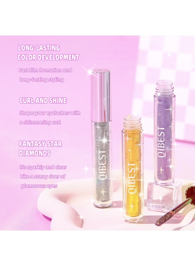 كيو آي بست ماسكارا لامعة - لمكياج عيون متلألئة ماسكارا ملونة لامعة للرموش لمسات من لؤلؤ الماس ماسكارا لمكياج كثافة وإطالة للرموش 3# لامع بنفسجي - Image 5