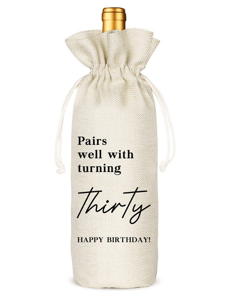 Socive 30th Birthday Wine Bags, 1 Count (Pack of 1), Beige, Linen, 13.5 x 5.5 x 5.5 inches, Birthday Party Gift - Image 1