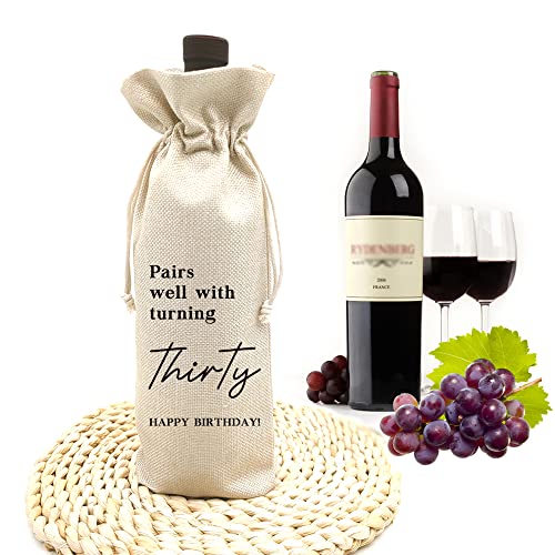 Socive 30th Birthday Wine Bags, 1 Count (Pack of 1), Beige, Linen, 13.5 x 5.5 x 5.5 inches, Birthday Party Gift - Image 5