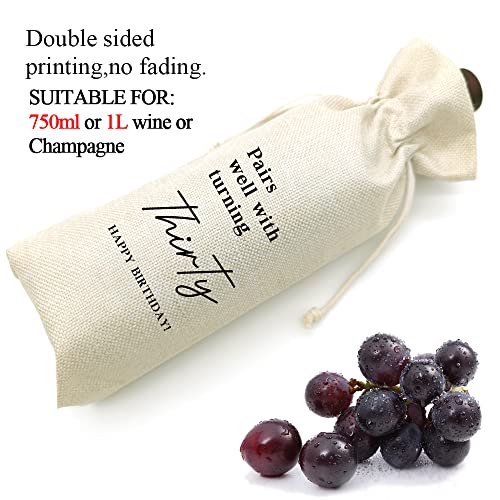 Socive 30th Birthday Wine Bags, 1 Count (Pack of 1), Beige, Linen, 13.5 x 5.5 x 5.5 inches, Birthday Party Gift - Image 3