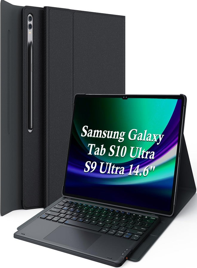 GreenLaw جراب GreenLaw لجهاز Galaxy Tab S10 Ultra مع لوحة مفاتيح، ولوحة لمس ذكية، وقابل للفصل مغناطيسيًا، مصنوع من البولي كربونات مع حامل قلم S Pen، متوافق مع Samsung Galaxy Tab S10/S9 Ultra مقاس 14.6 بوصة، أسود - Image 1