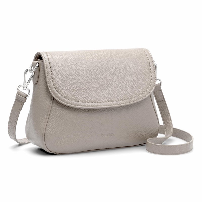 befen Real Leather Crossbody Saddle Bag for Women Built in RFID Locking, Medium Cross Body Shoulder Handbags with Adjustable Straps - Grey - Image 1