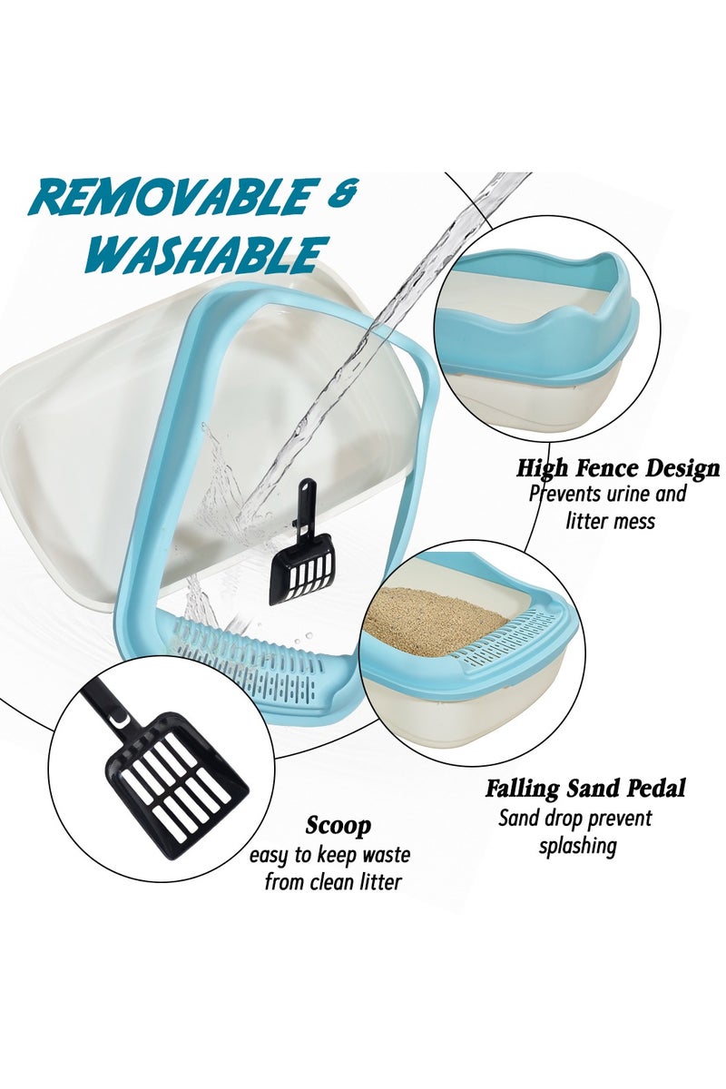أن ان سي بيتس صندوق فضلات القطط للقطط الصغيرة والمتوسطة، مصنوع من البلاستيك المتين وتصميم قابل للإزالة، صندوق فضلات القطط 47 سم مع مغرفة، سياج مرتفع ومضاد للرذاذ، صندوق فضلات الحيوانات الأليفة سهل التنظيف (أزرق) - Image 3