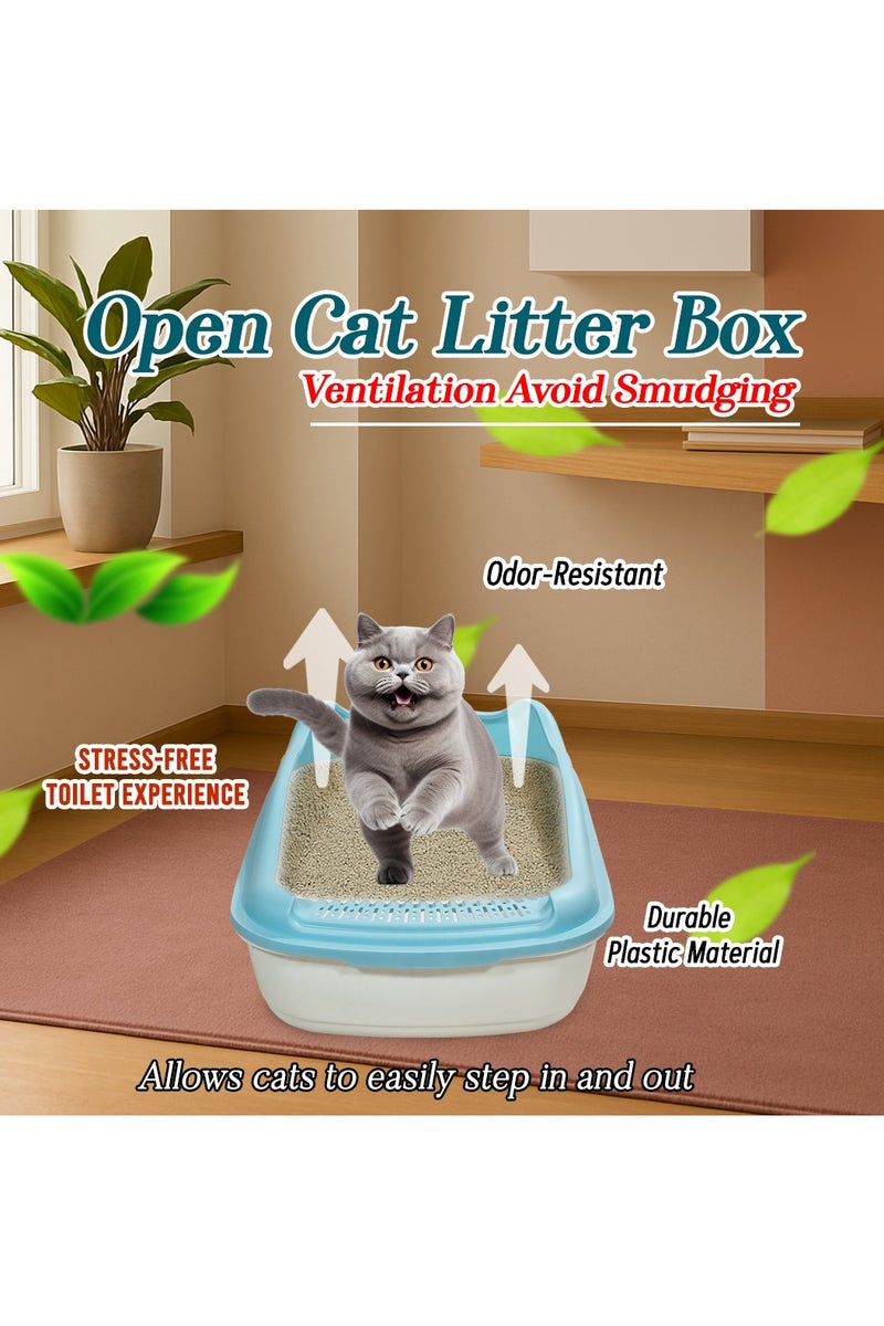 أن ان سي بيتس صندوق فضلات القطط للقطط الصغيرة والمتوسطة، مصنوع من البلاستيك المتين وتصميم قابل للإزالة، صندوق فضلات القطط 47 سم مع مغرفة، سياج مرتفع ومضاد للرذاذ، صندوق فضلات الحيوانات الأليفة سهل التنظيف (أزرق) - Image 5