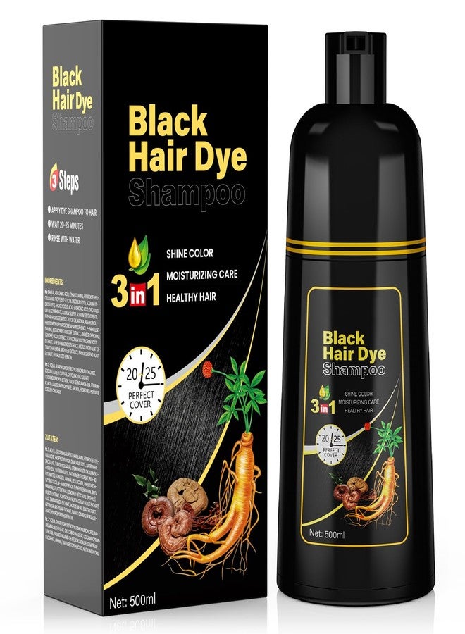 JUANCHI Black Hair Dye Shampoo 3 in1, Black Shampoo Hair Dye for Gray Coverage, Natural Hair Color for Women Men, Herbal Formula, Ammonia-free, Lasts 30 Days, 500ml (16.90 oz) - Image 1