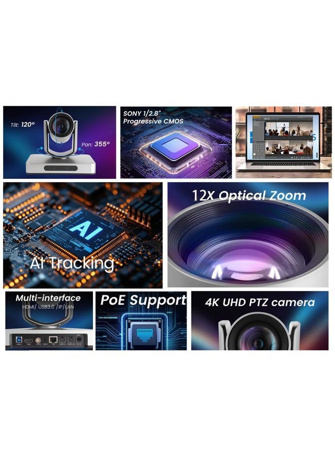 AVKANS 4K NDI PTZ Camera, HDMI SDI AI AUTO Tracking PTZ Camera with IP Live Streaming for Church Worship Live Events, PoE Support - Image 4
