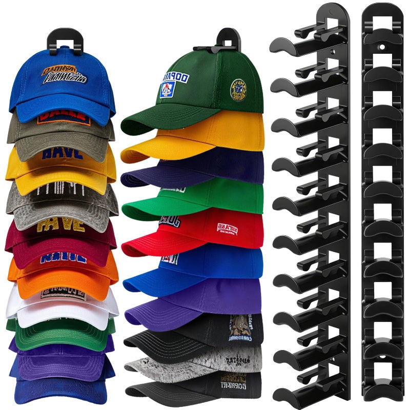 Hatisan Hat Hook for Wall, 2 Pack Hat Organizer Hold up to 20 Hats,Hat Holder with Strong Adhesive and 8 Pack Screws, Cap Holder Hat Hangers for Wall Closet Door and Bedroom(B-Black) - Image 1
