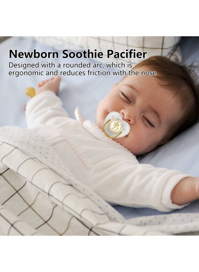 Focket Pacifier Clips Baby Girl, 26 Letter Rhinestone Baby Pacifier with Name Initial Letter, Curved Bling Pacifier for Girl, Newborn Baby Girl Pacifiers Clips, Baby Shower Birthday Gifts (D) - Image 3