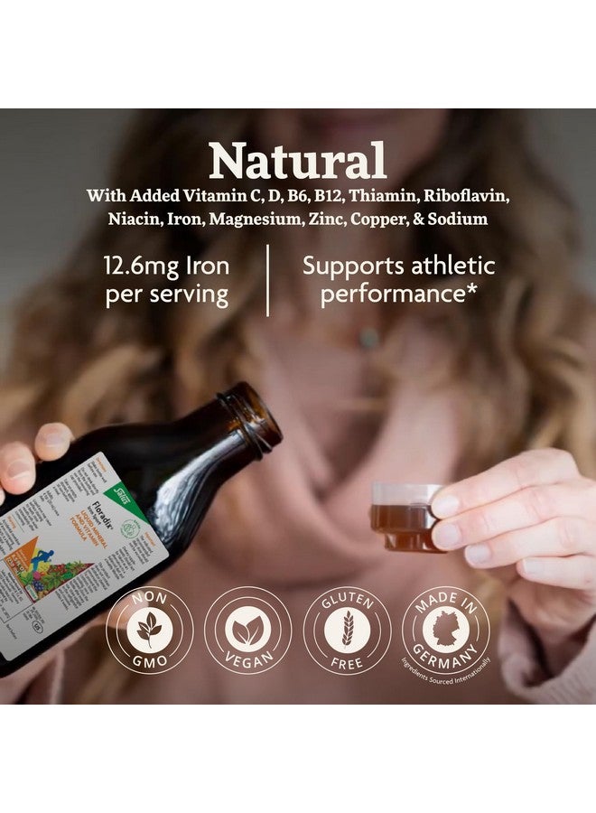 Floradix فلوراديكس حديد سائل تركيبة معادن وفيتامينات للرياضة - فيتامين يومي لدعم التغذية والطاقة* - تغذية رياضية مع الحديد وفيتامينات ب والمزيد - نباتي وغير معدل وراثيًا - 8.5 أونصة سائلة - Image 3