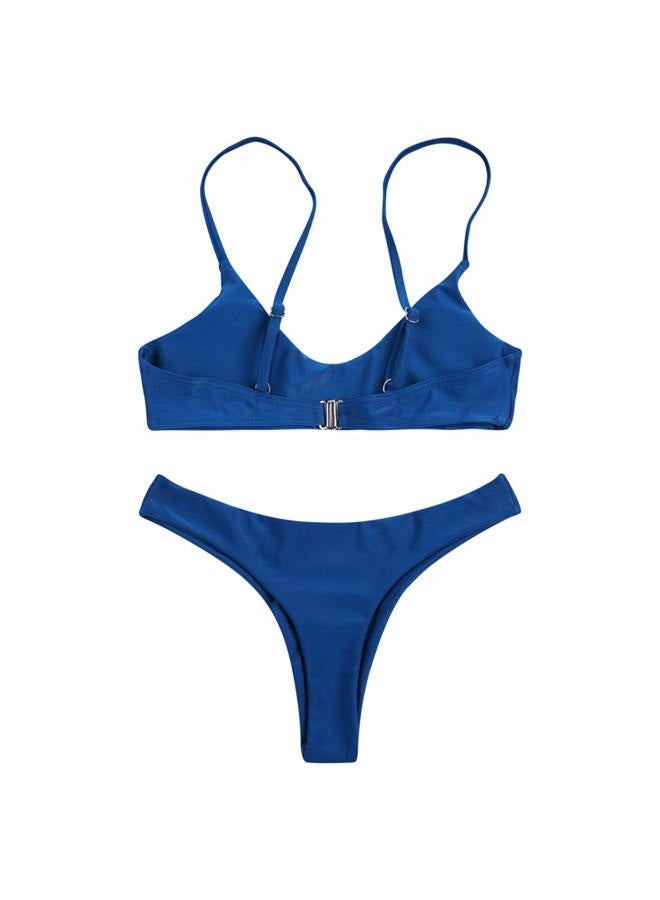 SherryDC Women's Solid Scoop Neck Push up Padded Brazilian Thong Bikini Swimsuit Deep Blue,M - Image 5