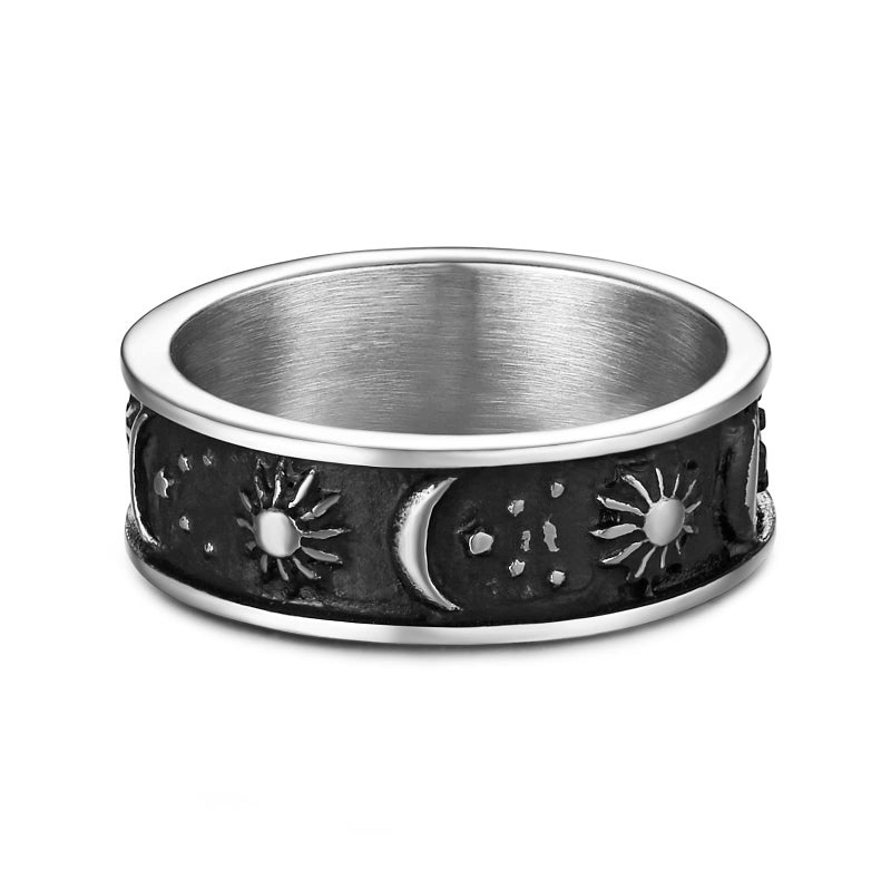 HZMAN 8mm Moon Star Sun Statement Ring Stainless Steel Boho Jewelry for Women Men (Silver, 8) - Image 4