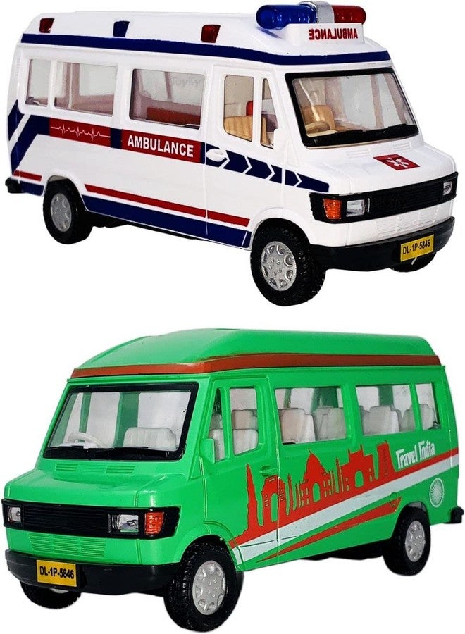 SARASI Ambulance & Travel India, Pull Back Action Toys [Pack of: 2,Multicolor] - Image 1
