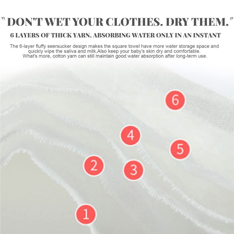 Setaria Viridis Baby Muslin Towel Blankets- 3 Pack Newborn White Gauze Towel Odor Free Soft Baby Bath Towel 6 Layers for Boys and Girls 41.5"x 41.5" - Image 3