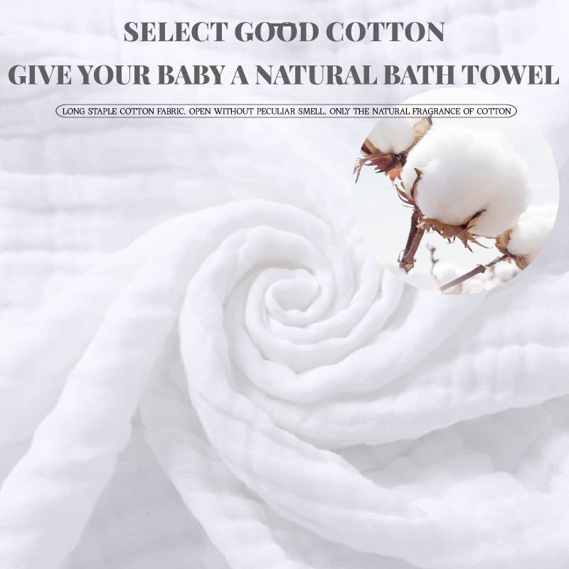 Setaria Viridis Baby Muslin Towel Blankets- 3 Pack Newborn White Gauze Towel Odor Free Soft Baby Bath Towel 6 Layers for Boys and Girls 41.5"x 41.5" - Image 2