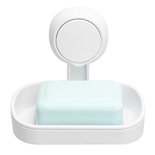 LEVERLOC Soap Dish for Shower Max Hold 3 KG Suction Soap Holder for Bathroom Bathtub Wall Mounted Waterproof DrillFree Removable Suction Shower Organizer Sponge Sink Holder Plastic In White