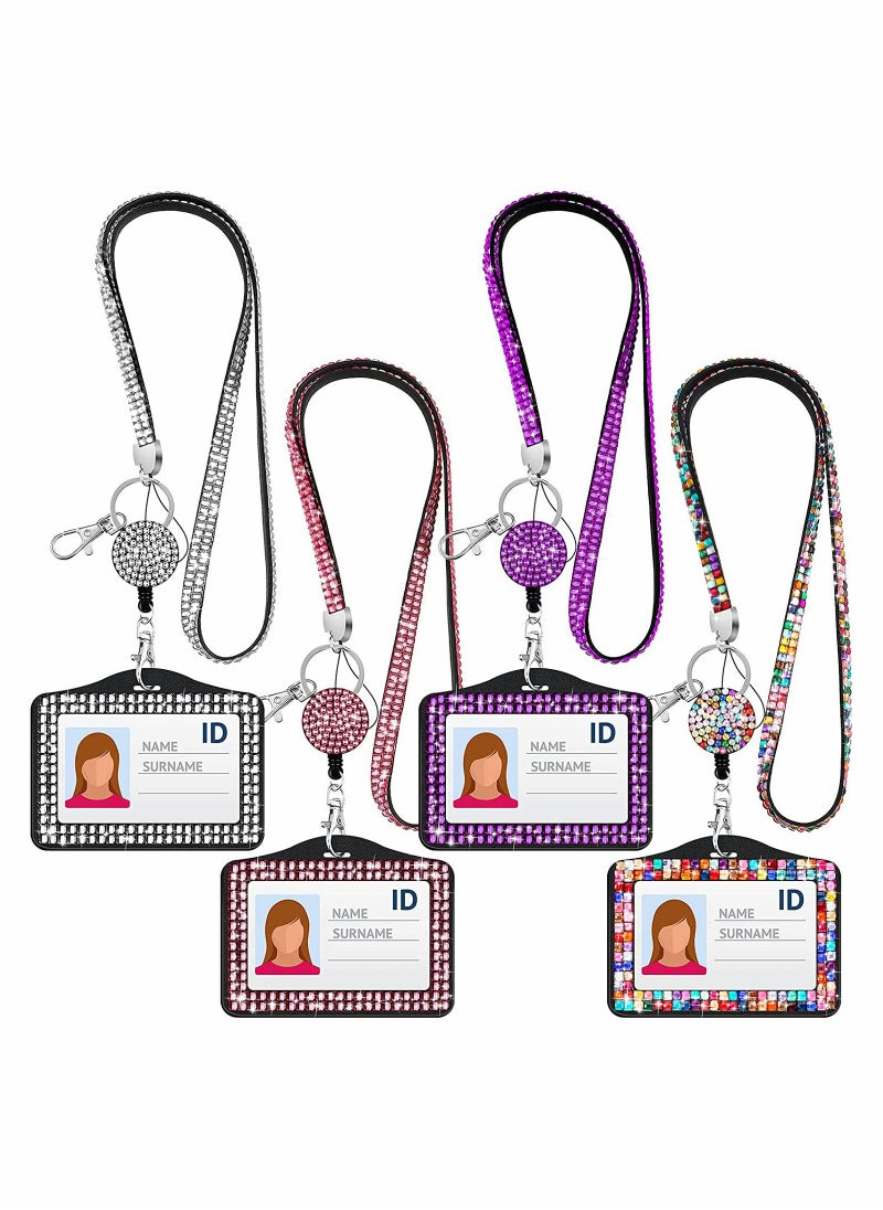 Generic Sparkling Rhinestone Lanyard ID Badge Holder Set - 4 Stylish ID Card Cases for Teachers & Nurses  - Image 1