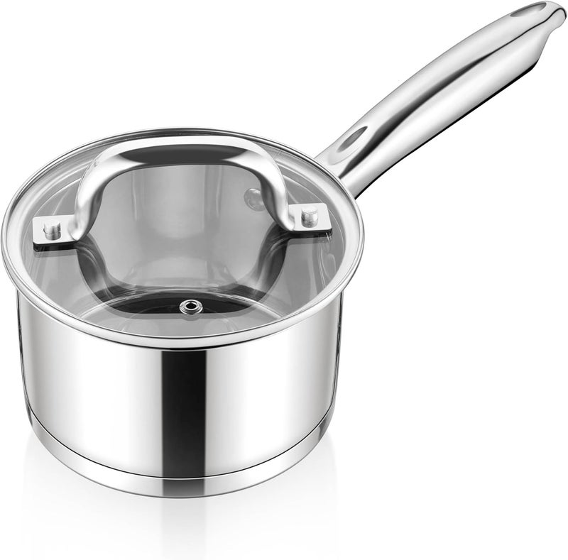Stainless Steel Saucepan with Lid, 2 Quart Sauce Pan Induction Pot for Cooking, Boiling, Compatible with All Stoves, Healthy & Non Toxic, Oven & Dishwasher Safe - Image 1