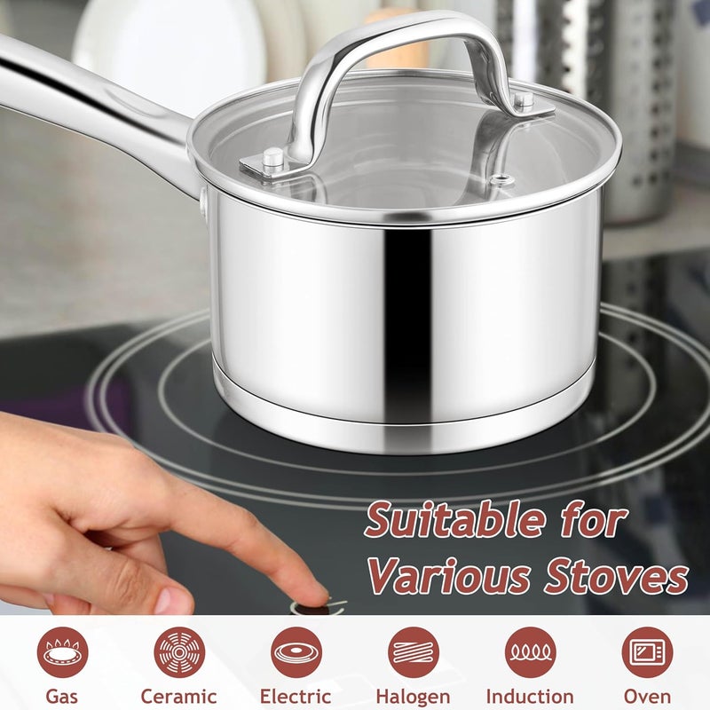 Stainless Steel Saucepan with Lid, 2 Quart Sauce Pan Induction Pot for Cooking, Boiling, Compatible with All Stoves, Healthy & Non Toxic, Oven & Dishwasher Safe - Image 3