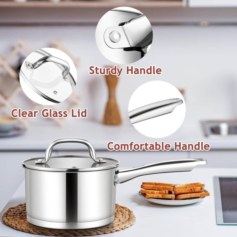 Stainless Steel Saucepan with Lid, 2 Quart Sauce Pan Induction Pot for Cooking, Boiling, Compatible with All Stoves, Healthy & Non Toxic, Oven & Dishwasher Safe - Image 5