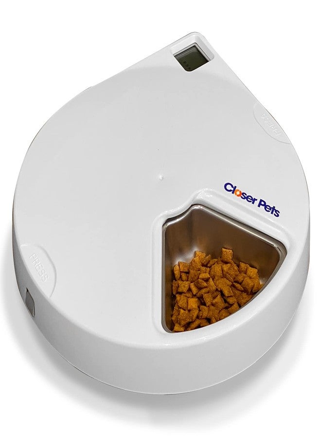 Closer Pets C500 5 Bowl Digital Timer-Controlled Automatic Pet Feeder - 5-Meal Feeder with Stainless Steel Bowl and Ice Packs, Wet or Dry Food, 5 Meals Up to 0.73 lb Each, White - Image 1