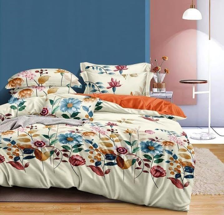 Castiqa Premium Cotton King Size Quilt Cover/Duvet Cover/Rajai Cover/Blanket Cover with Zipper 90 X 100 Inches (Cream Purple Flower) - Image 1