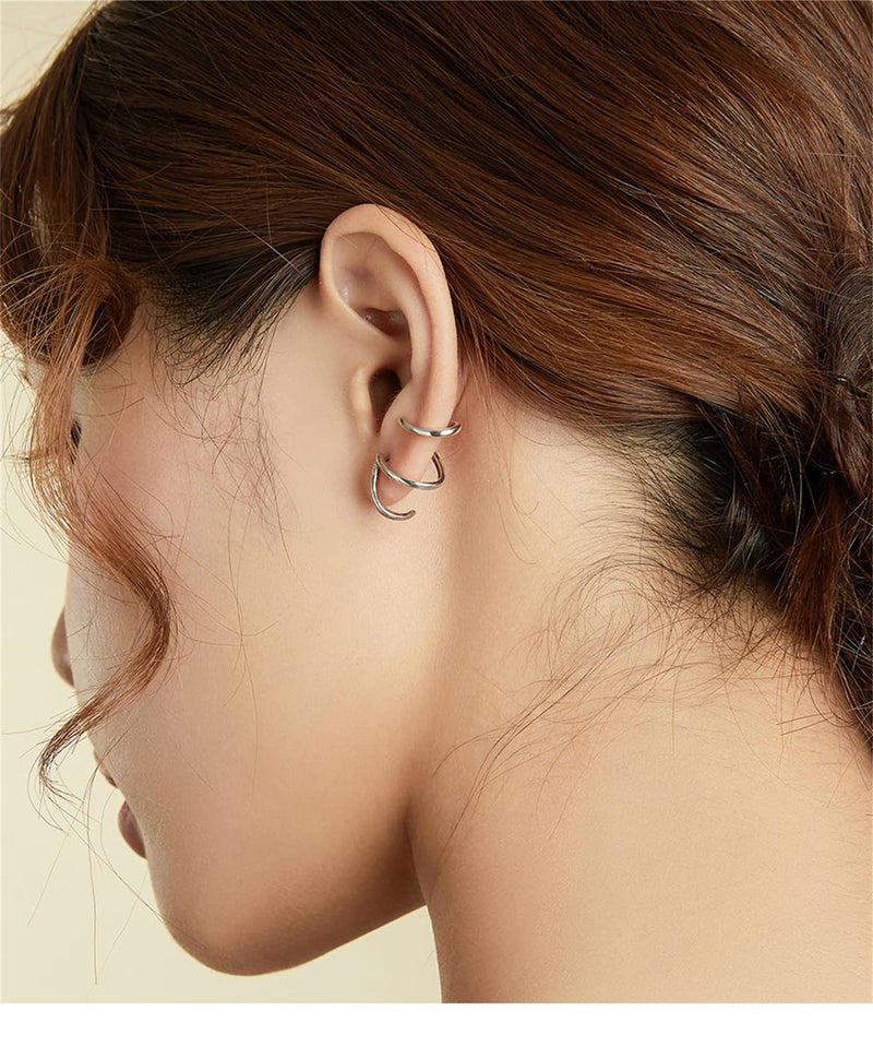 BISAER 925 Sterling Silver Triple Illusion Stud Earrings Double Huggie Hoop Earrings for One Hole Simple Trendy Claw Earring for Women Jewelry Gifts - Image 4