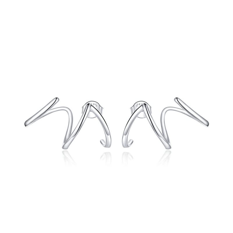 BISAER 925 Sterling Silver Triple Illusion Stud Earrings Double Huggie Hoop Earrings for One Hole Simple Trendy Claw Earring for Women Jewelry Gifts - Image 1