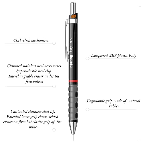 Rotring 0.5mm Mechanical Clutch Lead Pencil | Tikky | for Smooth Writing Drafting Drawing | Black Barrel | Stationery - Image 2