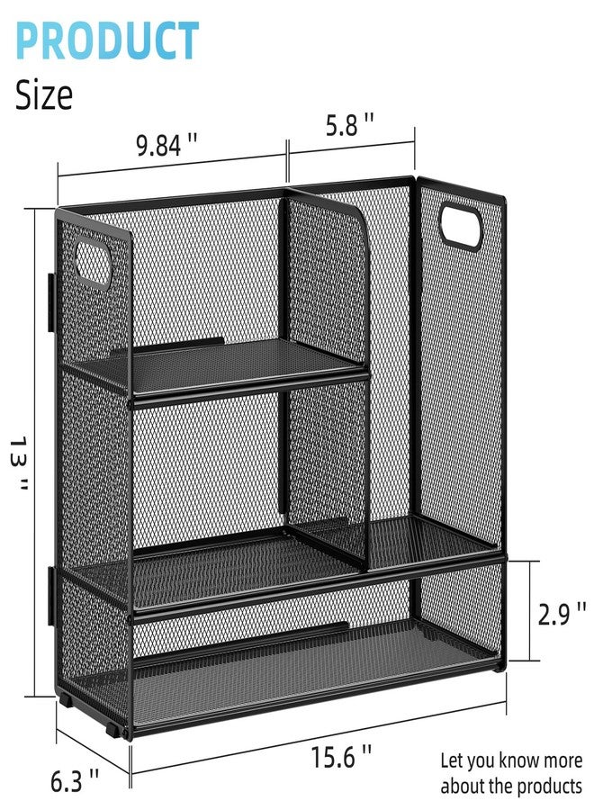 Marbrasse 3-Tier Desk Shelf Organizer with Handle, Desktop Bookshelf File Holder, Mesh Display Shelf Organizer Storage Rack for Office, Home, Supplies, Kitchen (Black) - Image 4