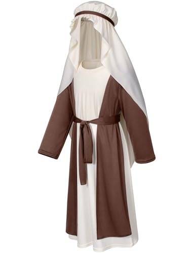 Irtysh Kids Biblical Saint Joseph Costume Jesus Robe Fancy Dress Sherherd Costume Staffs Headwrap Hat Waist Rope SetBrown 140 - Image 5