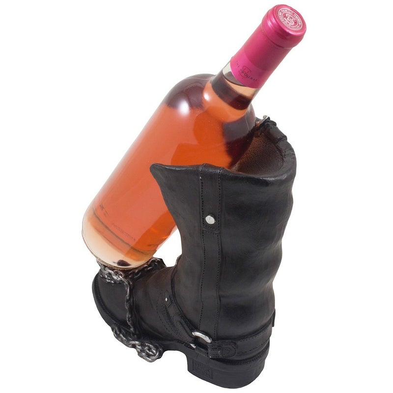 Home 'n Gifts Home 'n Gifts Decorative Black Motorcycle Biker Boot Liquor or Wine Bottle Holder Display Stand with Born to Ride Logo  Skull & Eagle Wings Symbol for Home Bar Decor or Kitchen Counter Wine Racks  - Image 4
