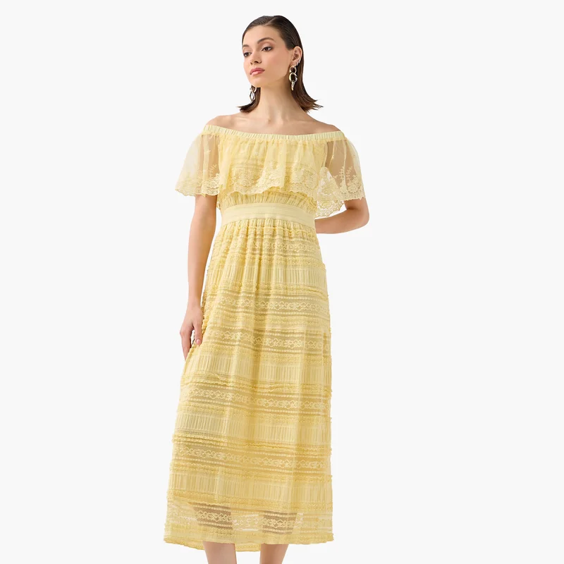 2Xtremz 2Xtremz Embroidered Off Shoulder Dress