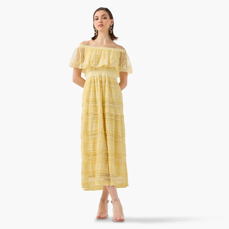 2Xtremz 2Xtremz Embroidered Off Shoulder Dress