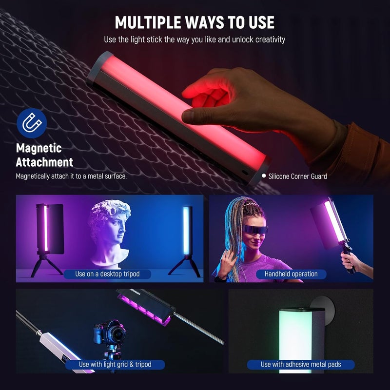 Neewer NEEWER RGB1 LED Tube Light Stick with Metal Barndoor, Handle, Touch Bar / APP Control, Magnetic Handheld RGB Video Light, 3200K–5600K CRI98+ Dimmable, with 6400mAh Battery  - Image 5
