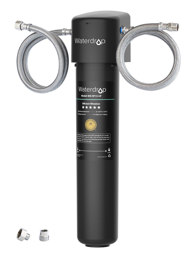 Waterdrop 15UA Under Sink Water Filter System, 2 Years Capacity, NSF/ANSI 42 Certified, Reduces PFAS, PFOA/PFOS, Lead, Chlorine, Odor, Under Counter Water Filter Direct Connect to Kitchen Faucet