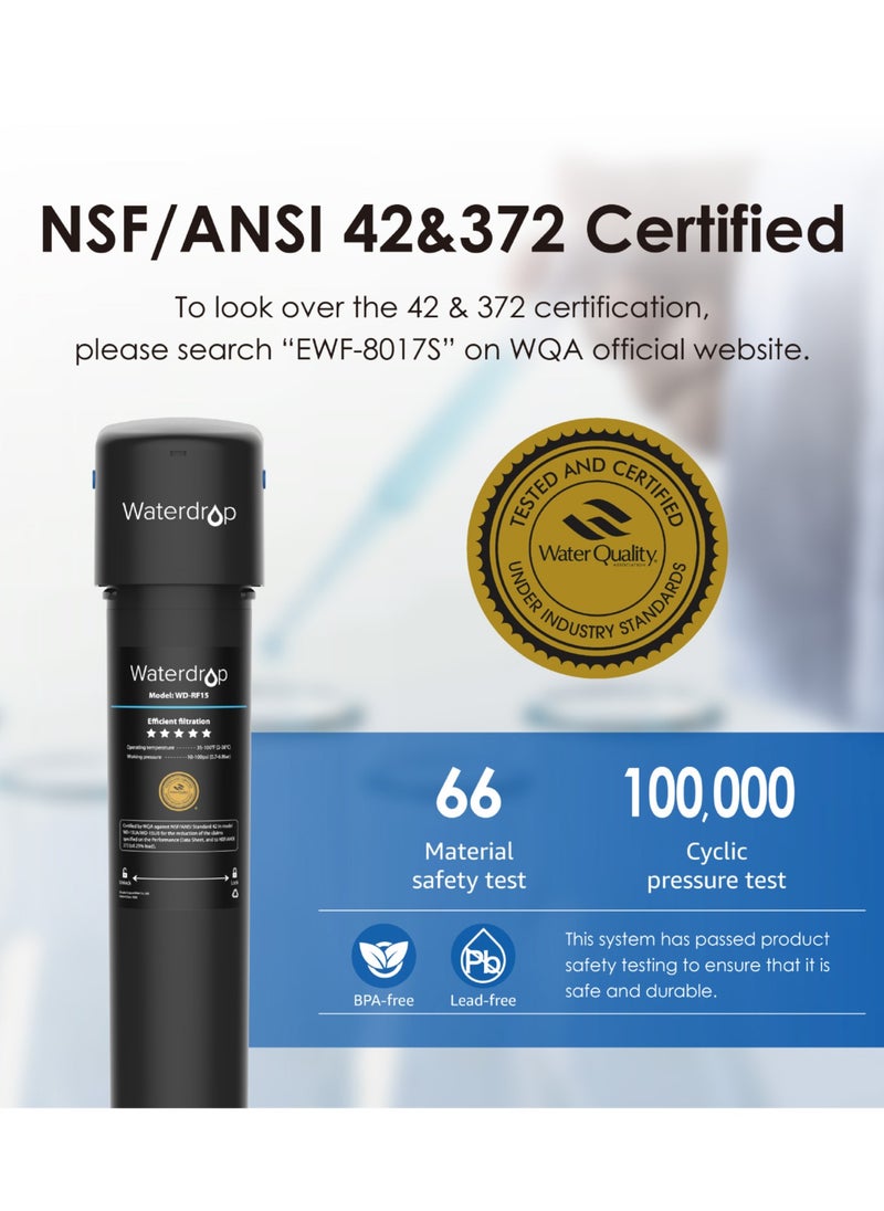 Waterdrop 15UA Under Sink Water Filter System, 2 Years Capacity, NSF/ANSI 42 Certified, Reduces PFAS, PFOA/PFOS, Lead, Chlorine, Odor, Under Counter Water Filter Direct Connect to Kitchen Faucet