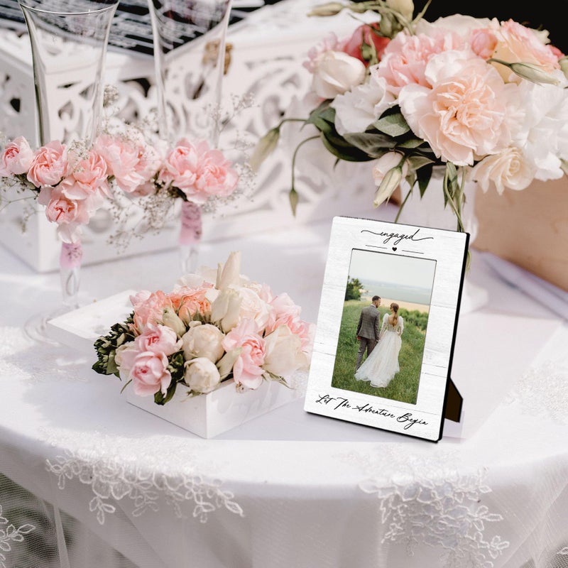 DUXMNAMG Engagement Couples Newlyweds Picture Frame 4x6, Engagement Gifts for Couples, Just Engaged Gift, Wedding Gifts for Newlyweds Bride Groom, Engaged Couple Picture Photo Frames for Desk Shelf Decor - Image 4